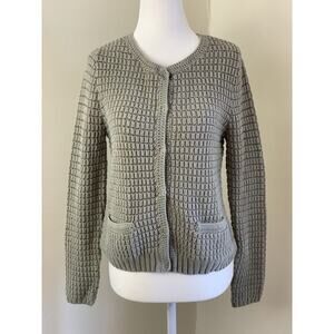 Rosemunde Chunky Knit Pocket Cardigan Sweater Snap Sage Green Gray Metallic XS S